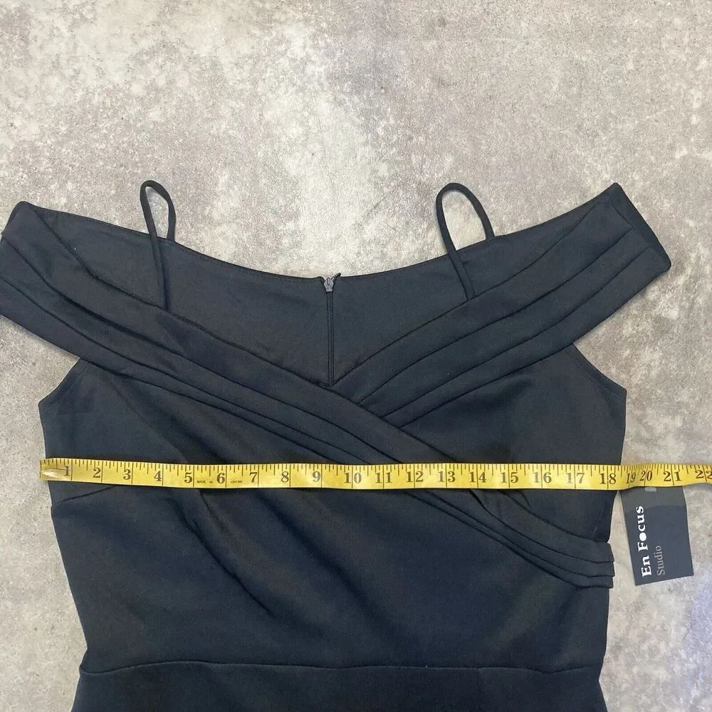Enfocus Dress Womens 14W Black Criss Cross Off Shoulder‎ Maxi Side Slit Evening